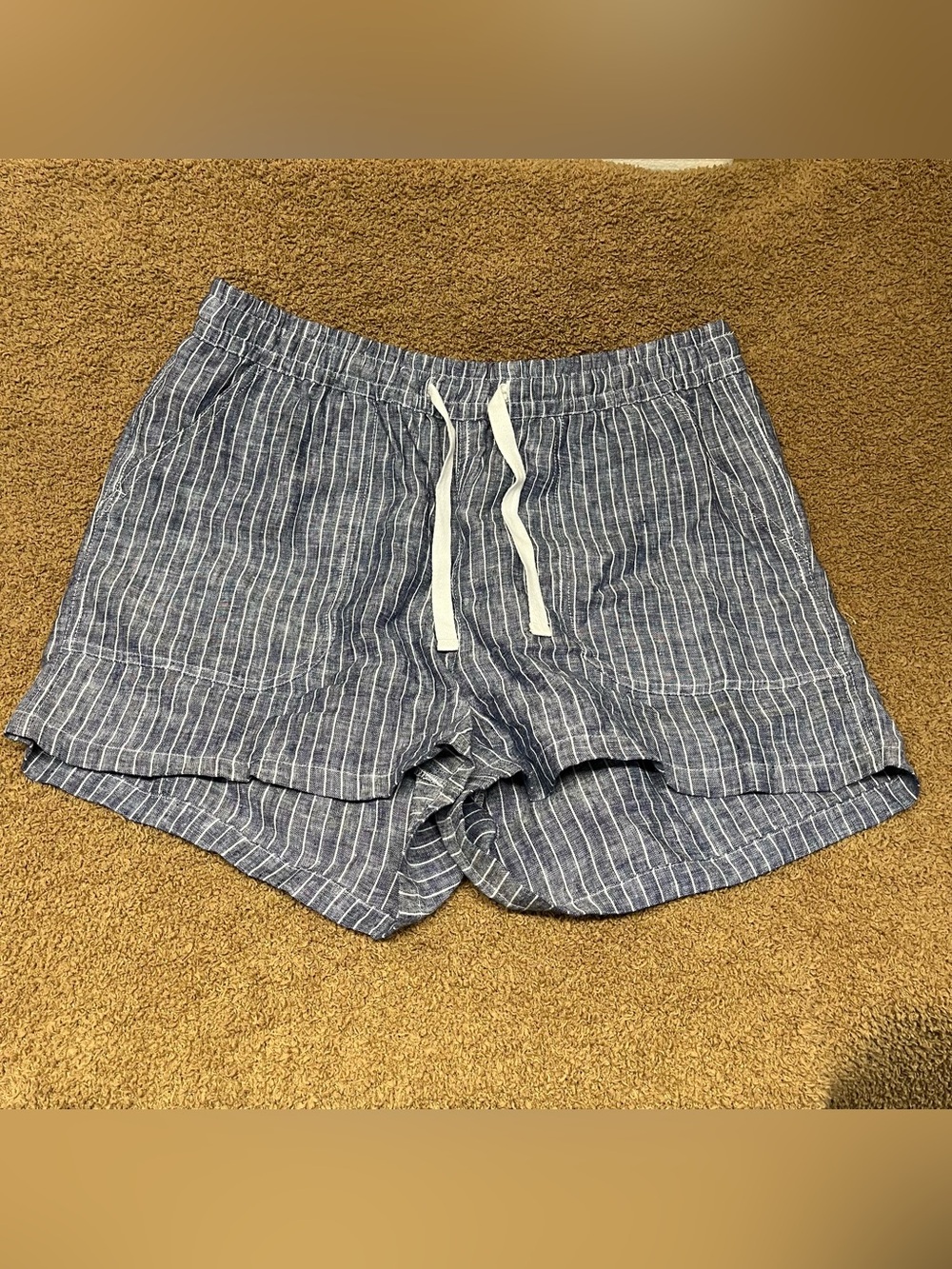 Quince women’s 100% European Linen Shorts, Chambray Stripe, L, natural fibers